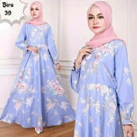 promo gamis cantik maxy bunga ima blue baju wanita remaja terbaru dre