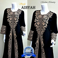 Jual Gamis Abaya Hitam eklusive, Gamis Pesta Bordir, Abaya Arab Aisyah Murah