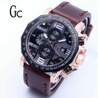Jam Tangan Pria GC Date Crono Aktif Dark Brown Rose Gold Angka White