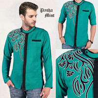FASHIONOS - BAJU LEBARAN PRIA KEKINIAN 17259 KEMEJA KOKO BORDIR PASHA