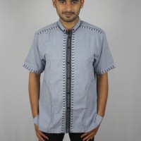 Baju Koko Murah Busana Muslim Pria Bordir Minimalis Warna Biru Hitam