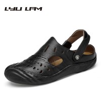 Ukiran Alam Platform Sapi Sandal Kulit Pria Gesper Tali Luar Klasik Ka