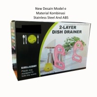 Rak Piring Stainless Susun 2 Kombinasi Kayu Model e