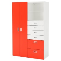 IKEA STUVA / FRITIDS Lemari pakaian, putih, merah Ukuran 120x50x192 cm