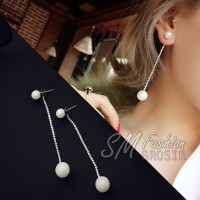 Anting Import Korea Beads Mutiara Ornamen Rantai Panjang Juntai (E240)