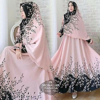 Monalisa ranada pink set gamis syari bergo busana hijab lebaran