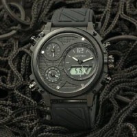 Jam Tangan Pria Digitec DG-3064T Triple Time & Digital Black Grey Rubb