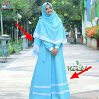 Setelan muslim Hamidah syari blue + khimar/Gamis syari+Jilbab