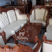 Sofa Ganesa lengkung, Meja Kursi Ruang Tamu Kayu Jati Ukir Free Ongkir
