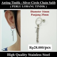 Anting Tindik Cowok Pria - Silver Circle Chain Salib