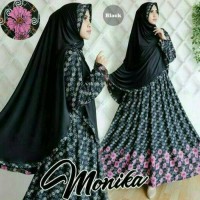 BAJU BUSANA MUSLIM GAMIS MONIKA SYARI BLACK PLUS HIJAB WITH PED WAFFLE