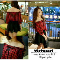 ATASAN Sabrina Vistasari Motif Kotak | Baju Blus Dress Cantik