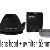 lens hood + uv filter 52mm untuk lensa fix canon 50mm / nikon 18-55mm