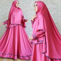 Sale set gamis satin fanta mewah baju lebaran umroh gamis basic busui