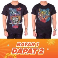 Buy 1 Get 1 Kaos Pria Pendek Hitam Black Owl Lion Baju Kaos Distro