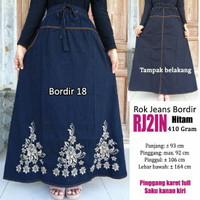 Jual Rok jeans panjang variasi bordir cantik hitam Murah