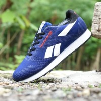 Sepatu Casual Reebok Classic Grade Ori Biru Putih Sport Kets Pria