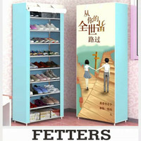 Rak Sepatu Kain 10 Susun 9 Rangka Dust Cover Shoe Rack Portable