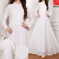 New Baju Gamis Wanita Dewasa Syari Putih Lebaran Umroh Haji Busana Mu