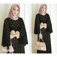 Baju Muslim Wanita Regina Syari Dress Busana Lebaran Warna Hitam