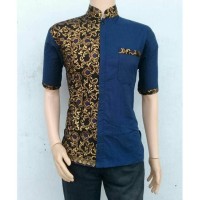 Risna Batik HRB026 kenongo koko sopal biru pendek pekalongan M L XL