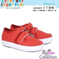 Sepatu Kets Anak Cowok / Sepatu Canvas Merah Tanpa Tali Casual Bandung