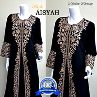 Jual Gamis Abaya Hitam eklusive, Gamis Pesta Bordir, Abaya Aisyah Jumbo Murah