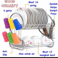 Rak piring stainless 2 susun layer -2 tier dish drainer rak piring sta