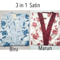 baju tidur piyama kimono 3in1 dewasa wanita satin lengan panjang
