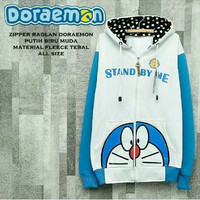 Jaket Doraemon Raglan Putih Biru