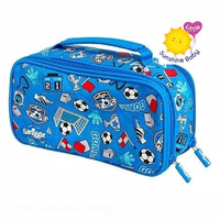 Smiggle Pencil Case Blue Soccer Double Zipper Ori - Tempat Pensil