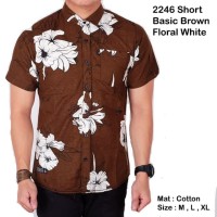Kemeja pria baju batik floral abstrak pria lengan pendek brown floral
