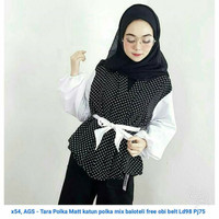 Blouse Hijabers Lengan Panjang Hitam Polkadot Obi Putih Gaya Selebgram