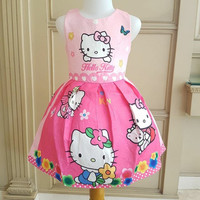 Baju Anak Dress Gaun Baju Hello Kitty Two Tone Warna Pink 3-8 Tahun