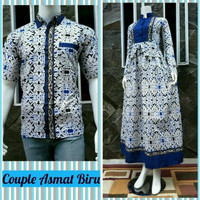 Fashion Batik Wanita Couple Gamis Modern Asmat Biru