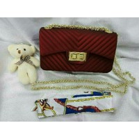 Tas jelly matte chevron salur mini ukuran 18 (gratis syal dan boneka)