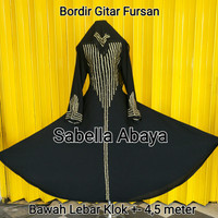 gamis hitam abaya bordir gitar fursan big size 2L.3L.4L