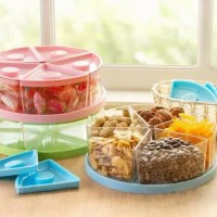 Toples Tempat Snack Kue Roti Permen 5 Sekat Tutup Kedap Udara Lebaran