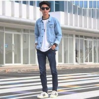 Jaket jeans levis cowok pria bio blitz biru muda