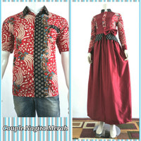 Batik Couple Kemeja Pria dan Dress Gamis Wanita Kombinasi Busui Modern