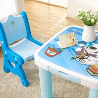 Satu set Meja+Kursi belajar, makan anak warna Biru Motif Bear