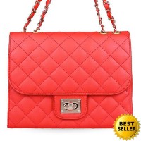 tas pundak wanita shoulder bag cewek merah tali besi motif kota bta248
