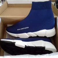SEPATU CASUAL SNEAKERS BALENCIAGA SPEED TRAINER NAVY WHITE PREMIUM