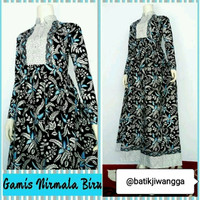 Baju Wanita Gamis Batik Jiwangga Modern Nirmala Biru, Busui Pekalongan