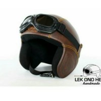 HELM RETRO KULIT CLASSIC COKLAT POLOS KACAMATA
