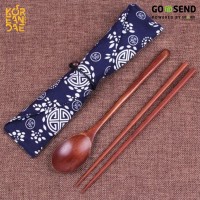 Jual Sujeo Kayu - Sendok dan Sumpit Korea Kayu + Pouch Murah