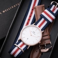 Jam Tangan Pria/Cowok DW analog Set Tali Kanvas +FRRE Kulit Rosegold