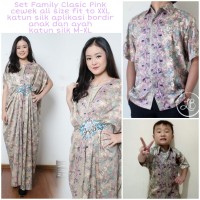 Couple Family Gamis Kaftan Partenia Dan Kemeja Batik Ayah dan Anak