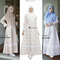 Gamis katun jepang nadra cream pink white motif bunga busui syari