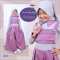 Baju Muslim Anak Stelan Overall Ales Kids Abu Ungu/Setelan Ter AGB5248